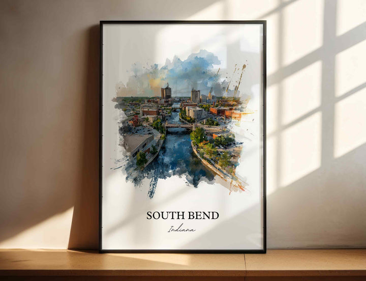 South Bend, Indiana Wall Art, South Bend Print, Indiana Watercolor Art, South Bend Indiana Gift, Travel Print, Travel Poster, Housewarming Gift