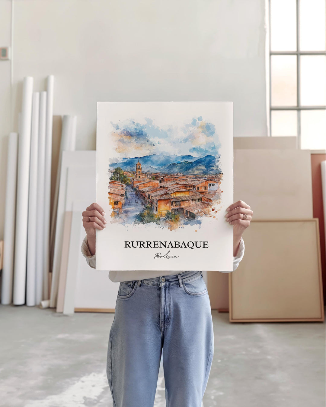 Rurrenabaque Wall Art, Beni River Print, Bolivia Watercolor Art, Rurrenabaque Bolivia Gift, Travel Print, Travel Poster, Housewarming Gift