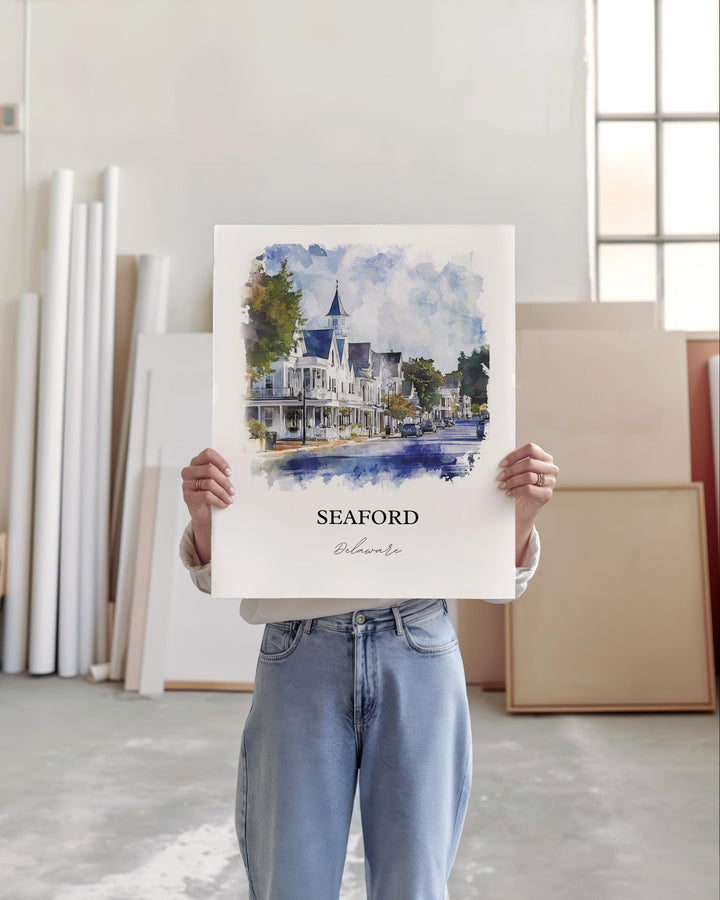 Seaford, Delaware, USA – Watercolor Art Print of Nanticoke River