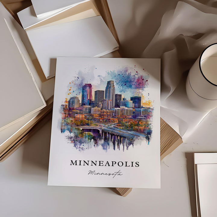 Minneapolis MN Wall Art, Minneapolis Print, Minneapolis Watercolor Art, Minneapolis Gift,