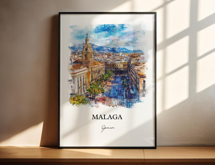 Malaga Spain Wall Art, Southern Spain Print, Andalusia Watercolor Art, Malaga Gift, Travel Print, Travel Poster, Housewarming Gift