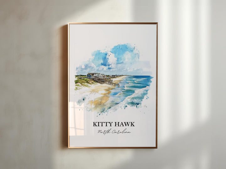 Kitty Hawk NC Wall Art, Outer Banks Print, OBX Watercolor Art, Kitty Hawk Gift, Travel Print, Travel Poster, Housewarming Gift