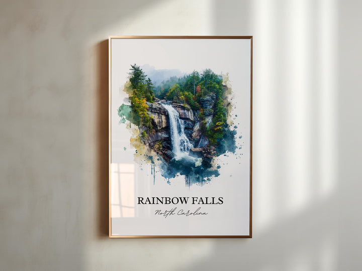 Rainbow Falls Wall Art, North Carolina Print, Rainbow Falls NC Artwork, Brevard Gift, Travel Print, Travel Poster, Housewarming Gift