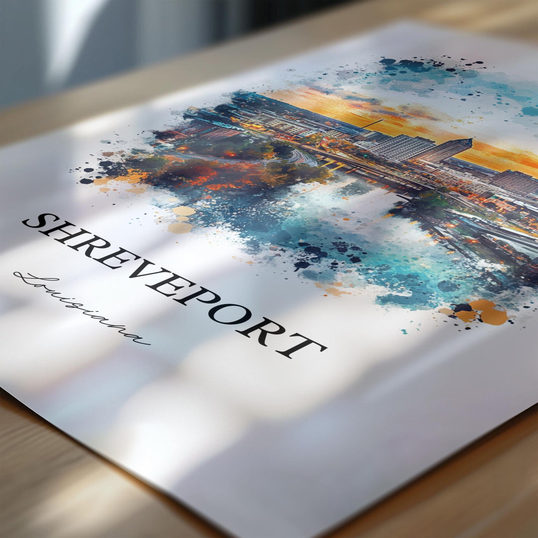 Shreveport and Bossier City, Louisiana – Watercolor Art Print