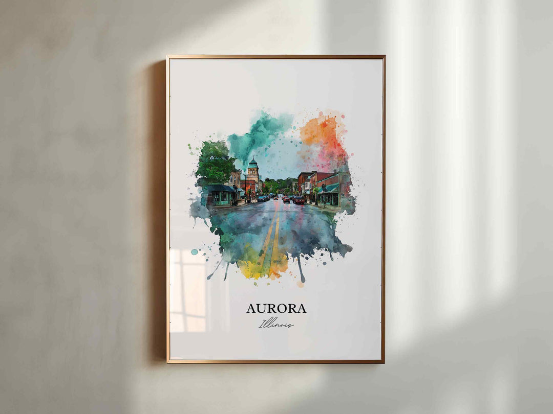 Aurora, Illinois Wall Art, Aurora Print, Illinois Watercolor Art, Chicago Illinois Gift, Travel Print, Travel Poster, Housewarming Gift