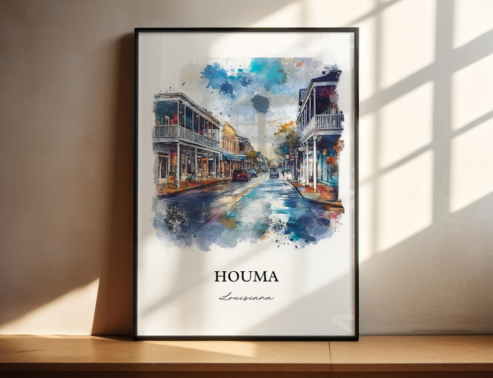 Houma Louisiana Wall Art, Terrebonne Parish Print, Louisiana Watercolor, Houma LA Gift, Travel Print, Travel Poster, Housewarming Gift