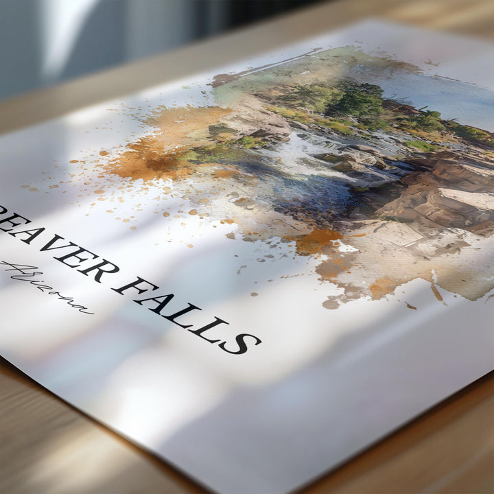 Beaver Falls Wall Art, Supai Print, Arizona Watercolor Art, Beaver Falls AZ Gift, Travel Print, Travel Poster, Housewarming Gift