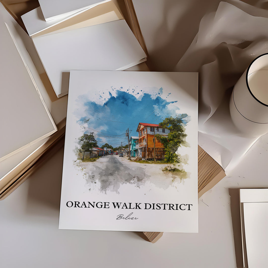 Orange Walk District Art, Belize Print, Belize Watercolor Art, Belize Gift, Belize Travel Print, Travel Poster, Housewarming Gift