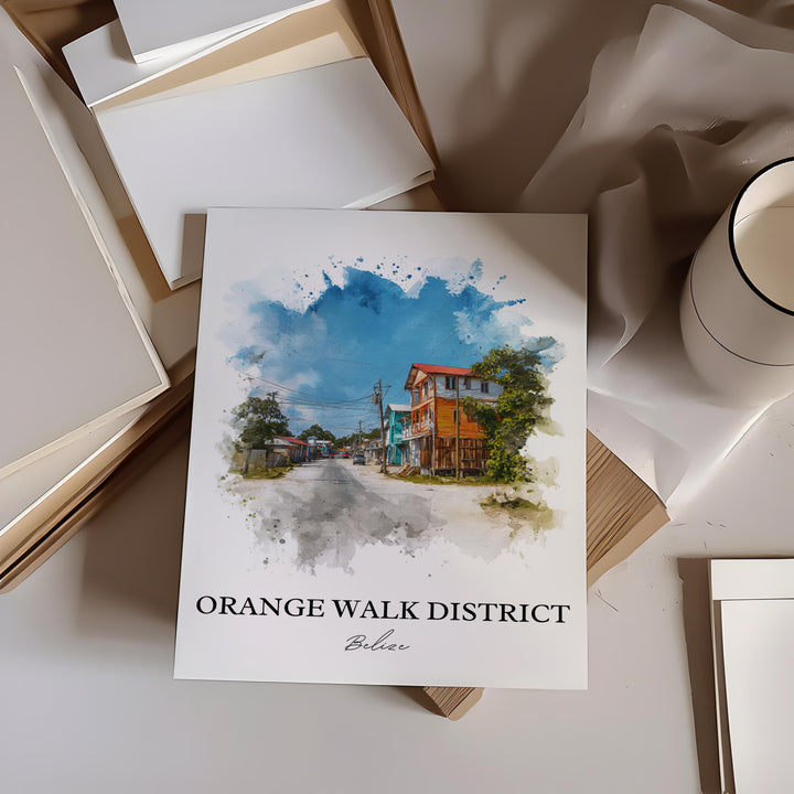Orange Walk District Art, Belize Print, Belize Watercolor Art, Belize Gift, Belize Travel Print, Travel Poster, Housewarming Gift
