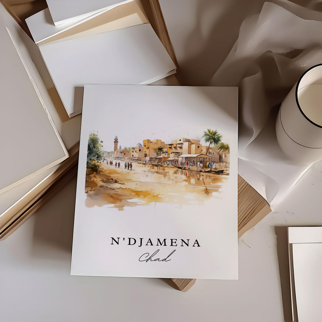 N'Djamena wall art - Chad, N'Djamena poster, N'Djamena Wedding gift, Chad Africa present, Custom Text, Personalized Gift