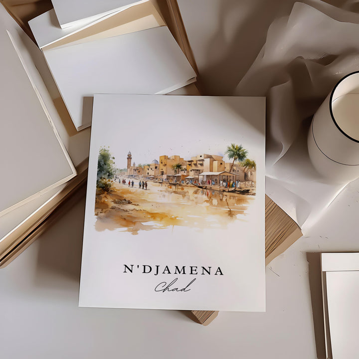 N'Djamena wall art - Chad, N'Djamena poster, N'Djamena Wedding gift, Chad Africa present, Custom Text, Personalized Gift