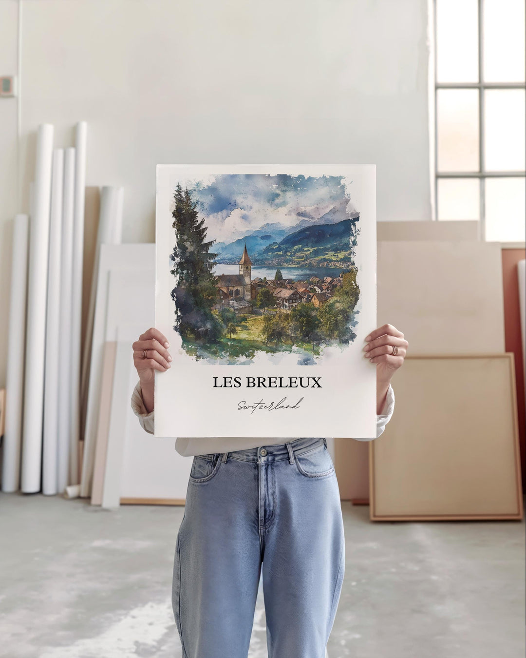Les Breuleux Art, Switzerland Print, Les Breuleux Watercolor, Jura Canton Switzerland Gift, Travel Print, Travel Poster, Housewarming Gift