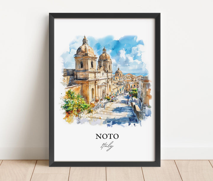 Noto Italy Wall Art, Sicily Italy Print, Italy Watercolor Art, Noto Italy Gift, Travel Print, Travel Poster, Housewarming Gift