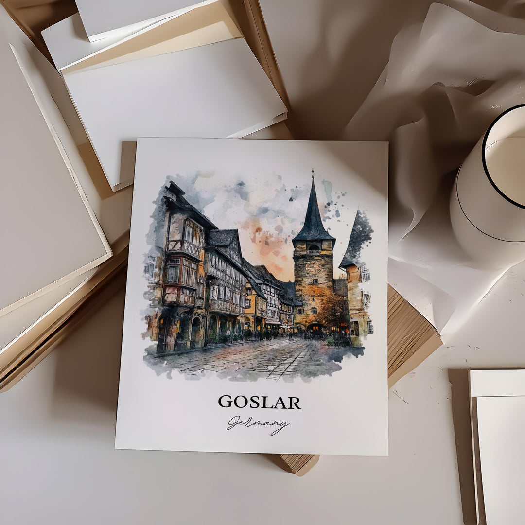 Goslar Germany Wall Art, Harz Mountains Print, Germany Watercolor Art, Goslar Gift, Travel Print, Travel Poster, Housewarming Gift