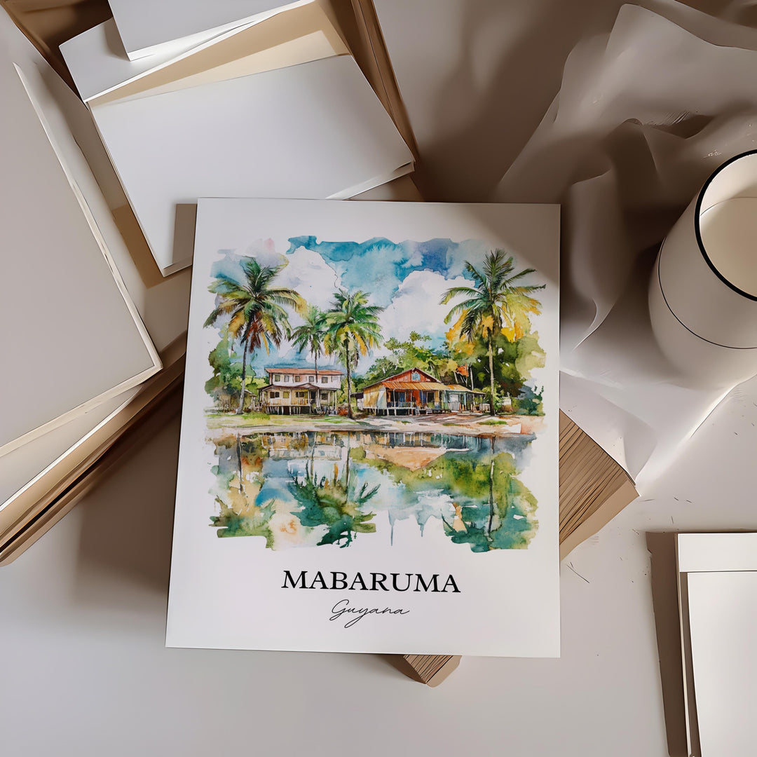 Mabaruma Wall Art, Guyana Print, Guyana Watercolor Art, Mabaruma Guyana Gift, Travel Print, Travel Poster, Housewarming Gift