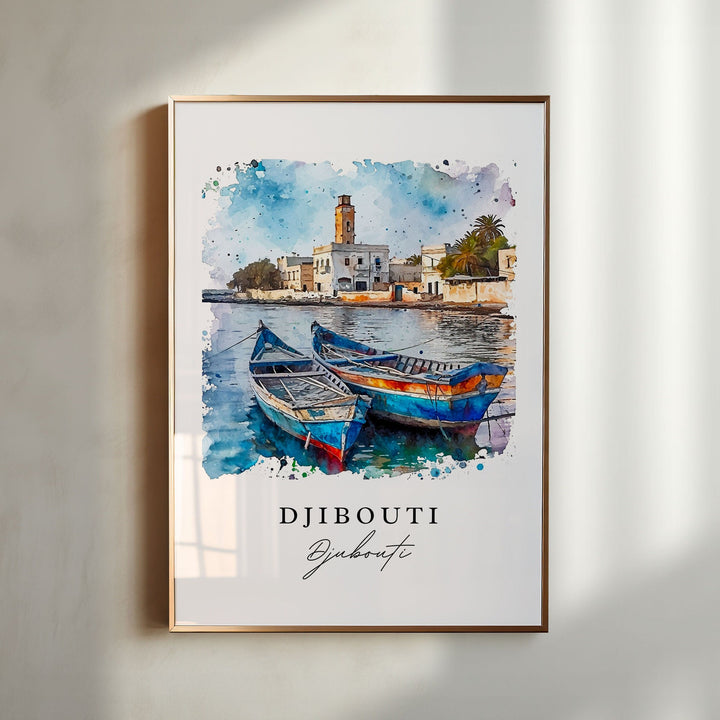 Djibouti watercolor travel art - Djibouti, Djibouti print, Wedding gift, Birthday present, Custom Text, Perfect Gift