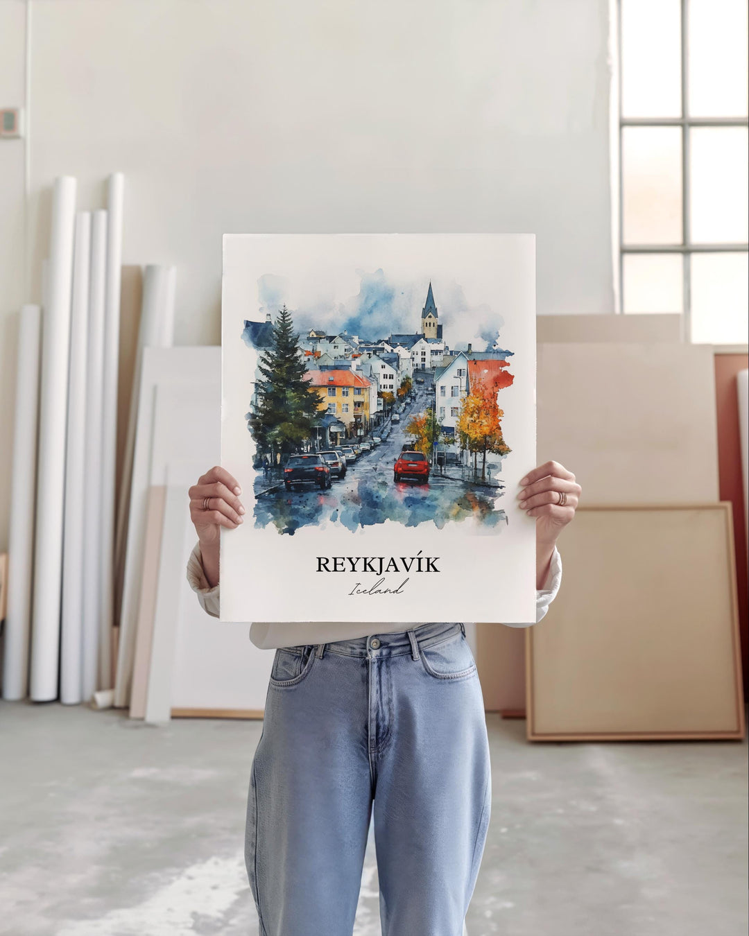 Reykjavik Wall Art, Reykjavik Print, Iceland Watercolor Art, Reykjavik Gift, Travel Print, Travel Poster, Housewarming Gift