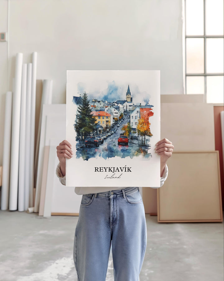 Reykjavik Wall Art, Reykjavik Print, Iceland Watercolor Art, Reykjavik Gift, Travel Print, Travel Poster, Housewarming Gift