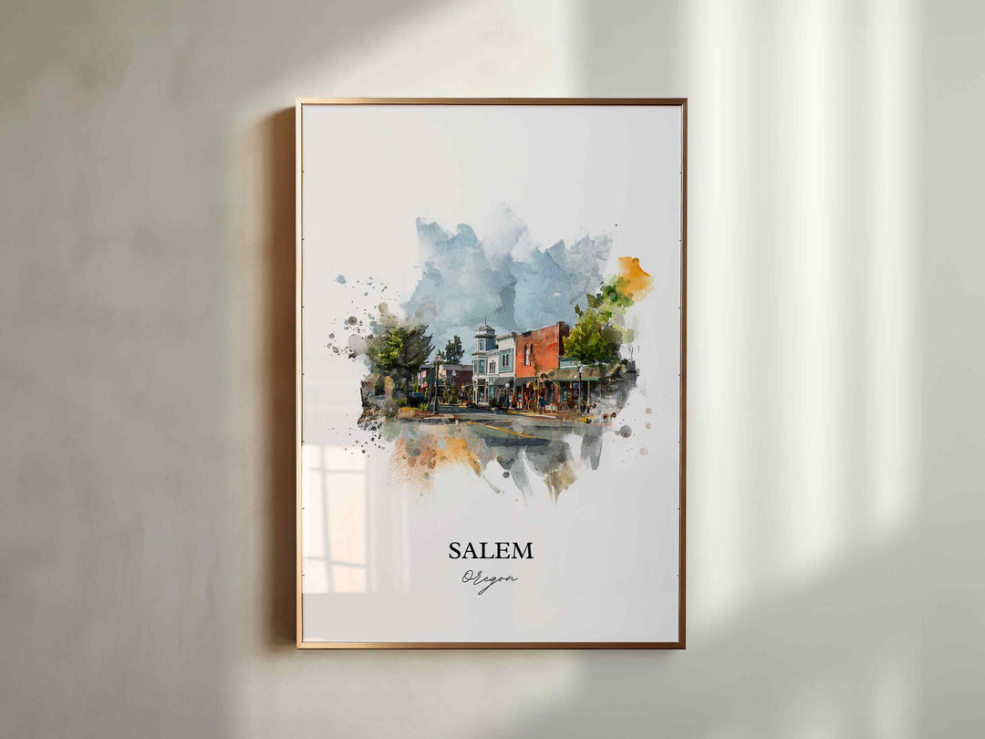 Salem Oregon Wall Art, Salem Print, Salem Watercolor Art, Salem Oregon Gift, Travel Print, Travel Poster, Housewarming Gift