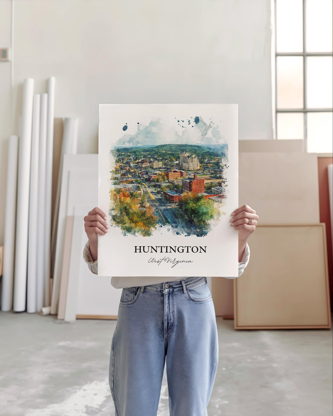 Huntington WV Wall Art, Cabell County Print, West Virginia Watercolor, Huntington WV Gift, Travel Print, Travel Poster, Housewarming Gift