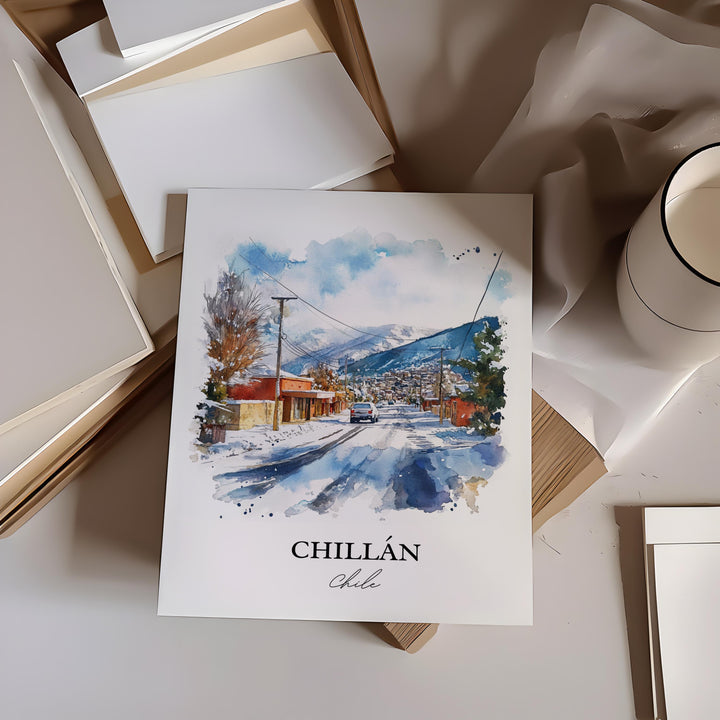 Chillán Chile Wall Art, Ñuble Region Print, Chile Watercolor Art, Chillán Chile Gift, Travel Print, Travel Poster, Housewarming Gift