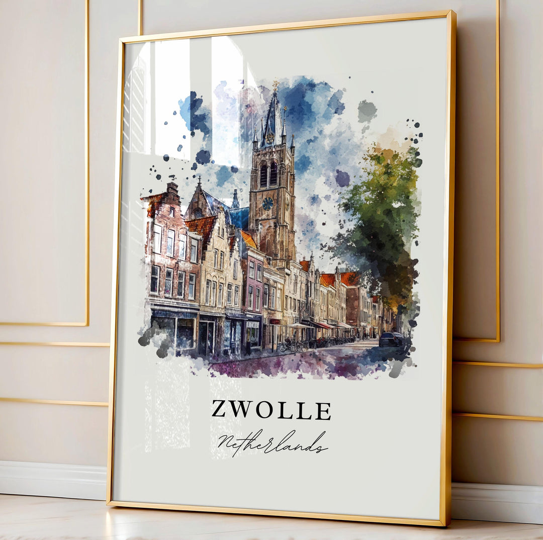 Zwolle Wall Art, Zwolle Netherlands Print, Zwolle Watercolor Art, Overijssel Province Gift, Travel Poster, Housewarming Gift