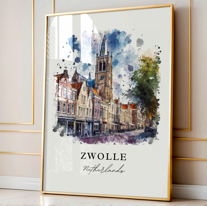 Zwolle Wall Art, Zwolle Netherlands Print, Zwolle Watercolor Art, Overijssel Province Gift, Travel Poster, Housewarming Gift