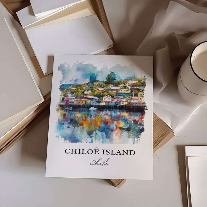 Chiloe Island Wall Art, Chiloe Island Print, Chile Watercolor, Patagonia Chile Art,