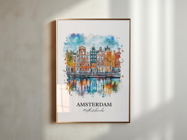 Amsterdam Wall Art, Amsterdam NLD Print, Netherlands Watercolor Art, Amsterdam Gift, Travel Print, Travel Poster, Housewarming Gift