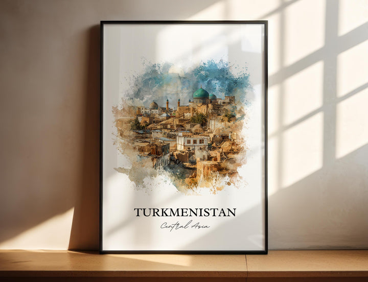 Turkmenistan Wall Art, Turkmenistan Print, Asia Watercolor Art, Turkmenistan Country Gift, Travel Print, Travel Poster, Housewarming Gift