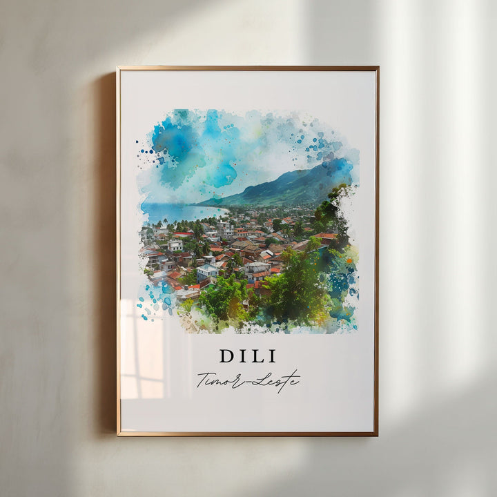 Dili watercolor art - Timor-Leste, Dili print, Dili Wedding gift, Timor-Leste Birthday present, Custom Text, Perfect Gift
