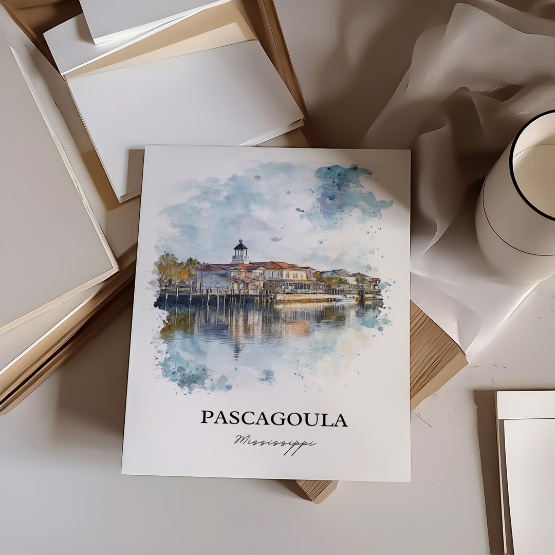 Pascagoula MS Wall Art, Jackson County Print, Mississippi Watercolor Art, Pascagoula Gift, Travel Print, Travel Poster, Housewarming Gift