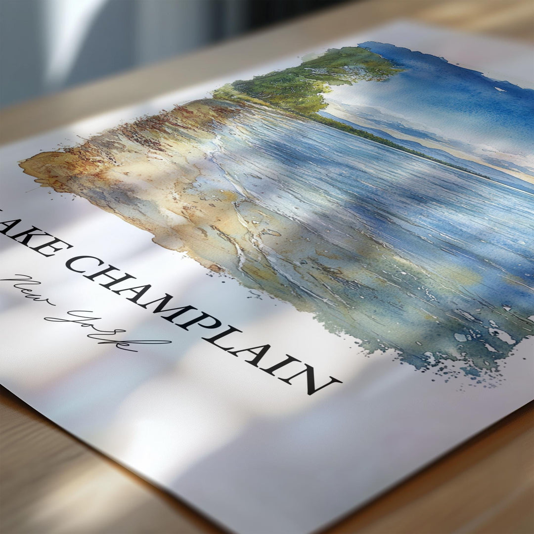Lake Champlain NY Wall Art, Ticonderoga Print, NY Watercolor Art, Lake Champlain NY Gift, Travel Print, Travel Poster, Housewarming Gift