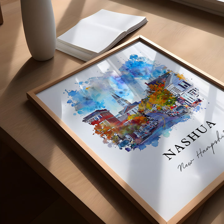 Nashua NH Wall Art, Nashua Print, Nashua Watercolor Art, Nashua New Hampshire Gift,