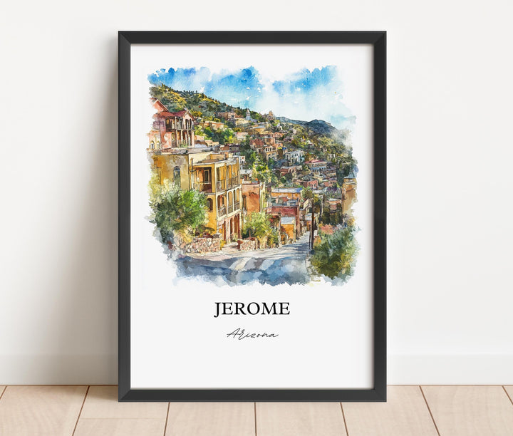 Jerome Arizona Wall Art, Yavapai County Print, Arizona Watercolor Art, Jerome AZ Gift, Travel Print, Travel Poster, Housewarming Gift