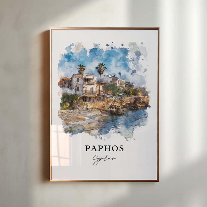 Paphos Cyprus Wall Art, Paphos Print, Cyprus Watercolor Art, Paphos Gift, Travel Print, Travel Poster, Housewarming Gift