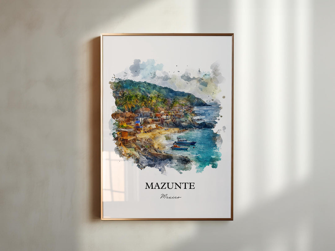 Mazunte Mexico Wall Art, Oaxaca Print, Mexico Watercolor Art, Mazunte Mexico Gift, Travel Print, Travel Poster, Housewarming Gift