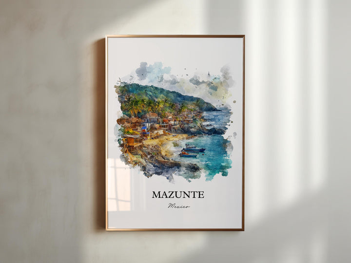 Mazunte Mexico Wall Art, Oaxaca Print, Mexico Watercolor Art, Mazunte Mexico Gift, Travel Print, Travel Poster, Housewarming Gift