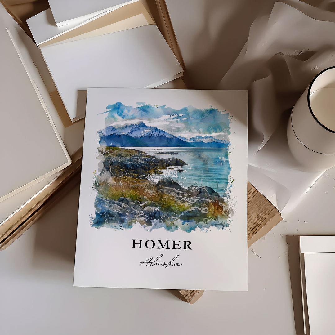 Homer Alaska Wall Art, Kachemak Bay Print, Homer AK Watercolor, Homer Gift,