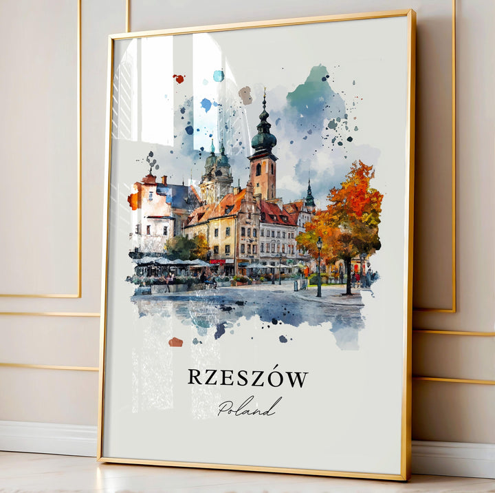 Rzeszow Wall Art, Rzeszow Poland Print, Rzeszow Watercolor Art, Wislok River Gift,