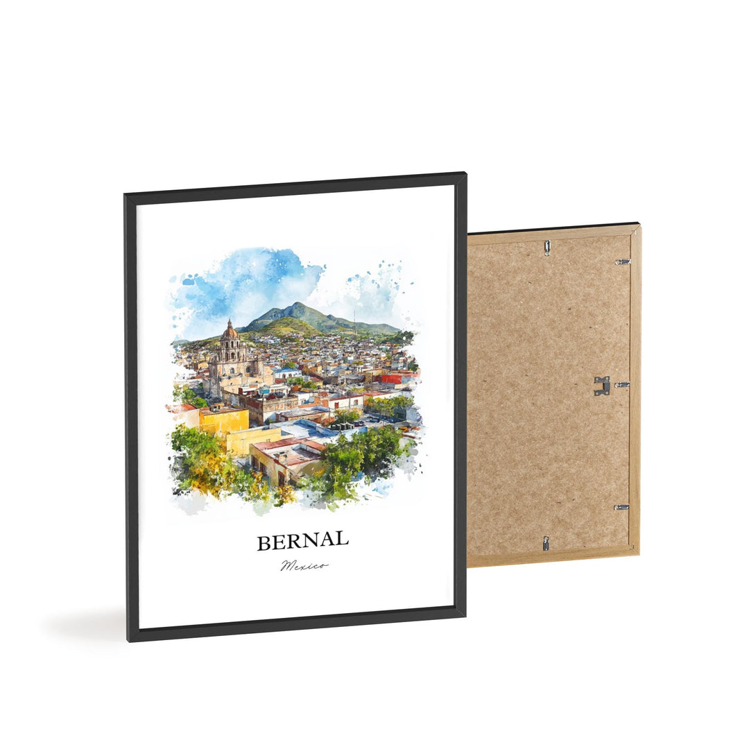 Bernal Mexico Wall Art, Querétaro Print, Mexico Watercolor Art, Bernal Mexico Gift, Travel Print, Travel Poster, Housewarming Gift