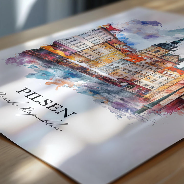 Pilsen Wall Art, Plzen Print, Czech Republic Watercolor, Pilsen Gift, Travel Print, Travel Poster, Housewarming Gift