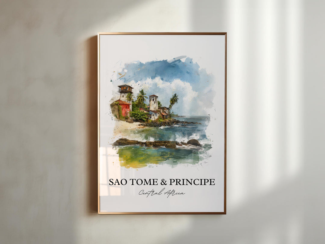 Sao Tome and Principe Art, São Tomé Print, Africa Watercolor Art, Sao Tome and Principe Gift, Travel Print, Travel Poster, Housewarming Gift