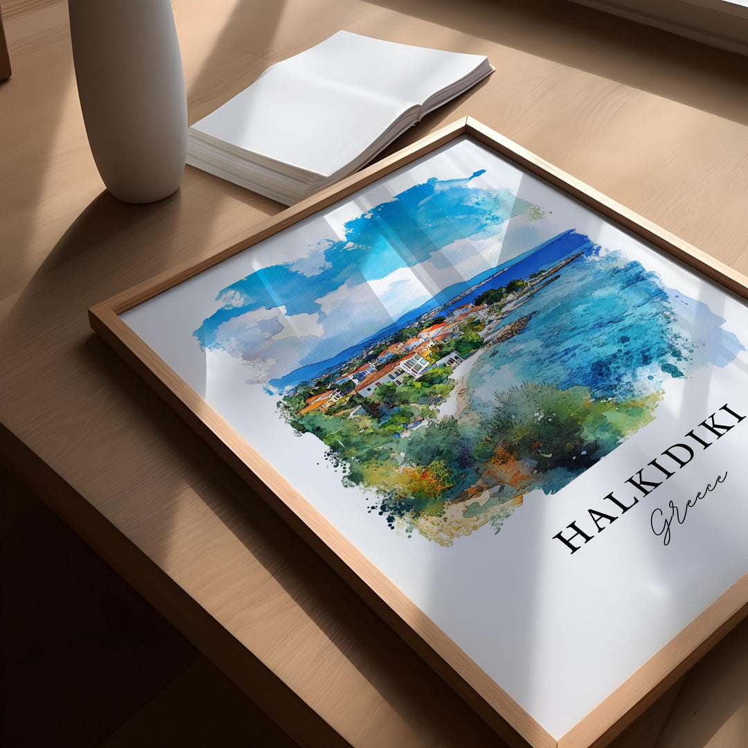 Halkidiki Wall Art, Halkidiki Greece Print, Halkidiki Watercolor Art, Northern Greece Gift, Travel Poster, Housewarming Gift