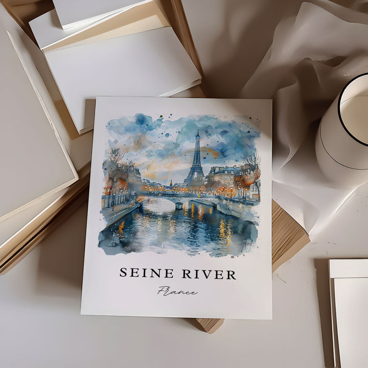 Seine River Art, Seine River Paris Print, Seine River Watercolor, Seine River France Gift,