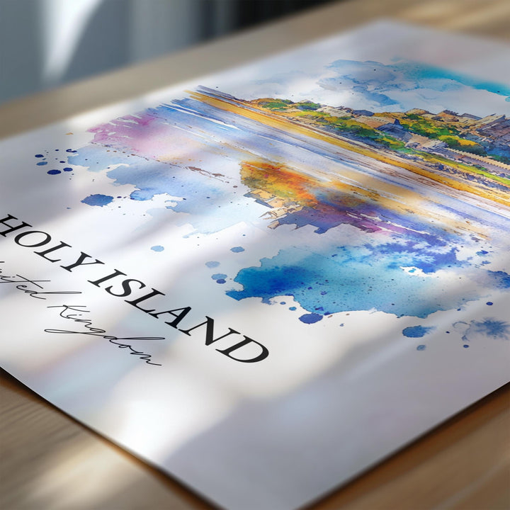 Holy Island Wall Art, Northumberland Print, England Watercolor Art, Holy Island UK Gift, Travel Print, Travel Poster, Housewarming Gift