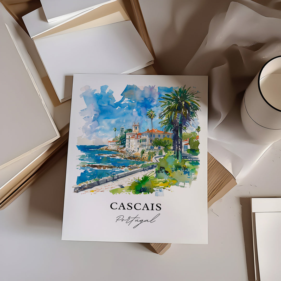 Cascais Wall Art, Cascais Print, Cascais Portugal Watercolor, Lisbon Gift,