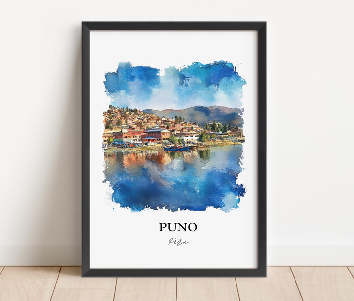 Puno Peru Wall Art, Lake Titicaca Print, Peru Watercolor Art, Puno Peru Gift, Travel Print, Travel Poster, Housewarming Gift