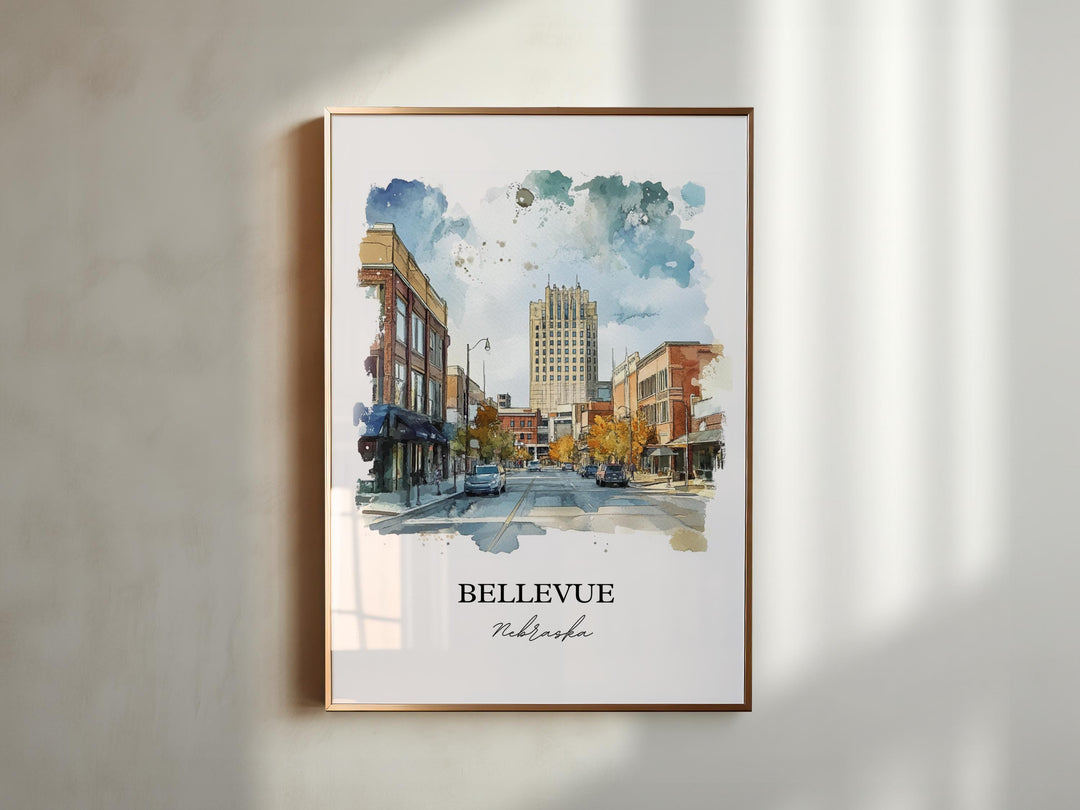 Bellevue NE Wall Art, Bellevue Nebraska Print, Nebraska Watercolor Art, Sarpy County Gift, Travel Print, Travel Poster, Housewarming Gift