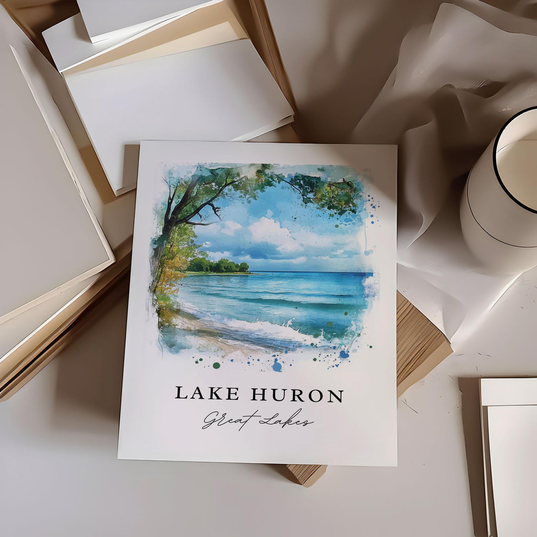Lake Huron Wall Art, Lake Huron Print, Great Lakes Watercolor Art, Lake Huron Gift, Travel Poster, Housewarming Gift